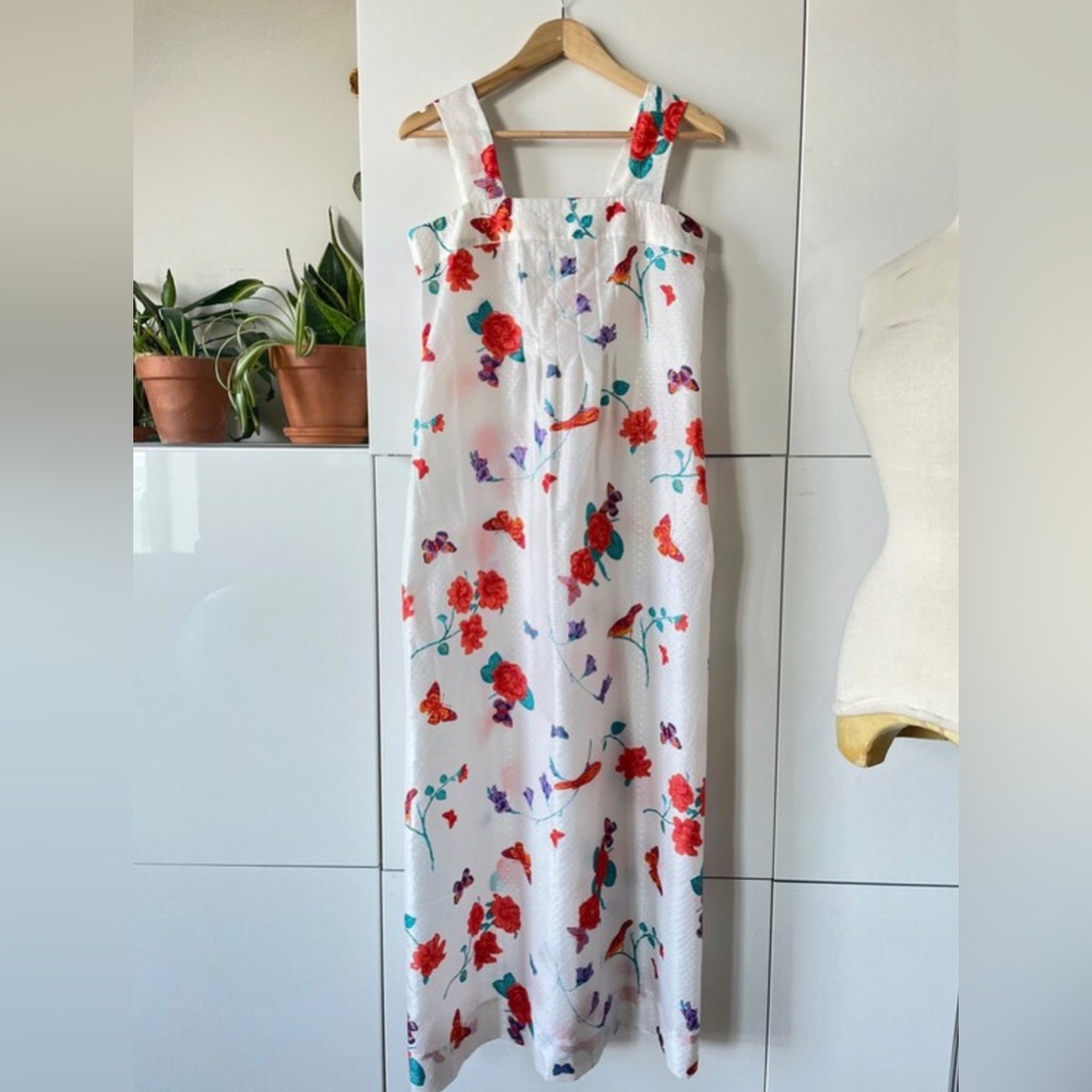 1980s Vintage Floral Butterflies Maxi Dress / Handmade